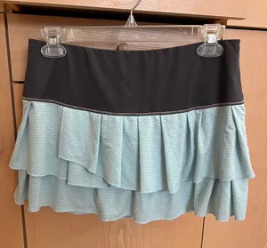 Lucky in Love Light Aqua Blue Ruffle Tennis Skirt with Charcoal Waistband thumbnail 1