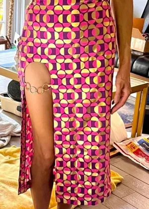 Urban‎ Outfitters | NWT UO High Slit Chain Detail 70s Geometric Midi Skirt Pink thumbnail 1