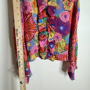 Leifsdottir anthropology Silk Floral Ruffle Sleeveless Blouse Multicolor Size‎ 4 thumbnail 9