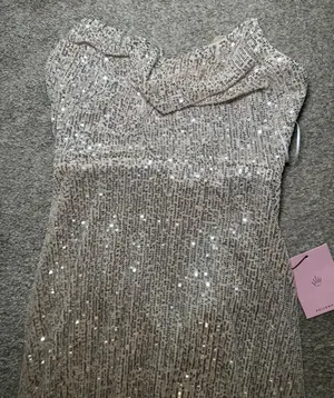 Hello Molly Sequin Strapless Maxi Dress Beige Size L thumbnail 2