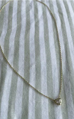 14K Gold Plated Over Brass Heart Pendant Bezel Cubic Zirconia Dainty Necklace thumbnail 1
