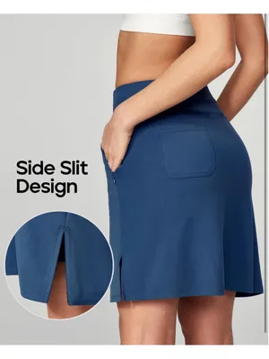 NEW Blue Heathyoga Knee Length Skorts Golf Skirt Pockets Zipper S 20” thumbnail 2