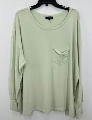 1.State Pastel Mint Green Cotton Long Sleeve Top with Pocket Round Neck Casual‎ thumbnail 1