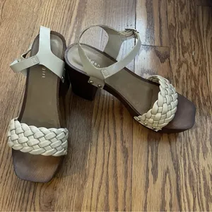 Madden Girl Braided Platform Cabby Sandal Wooden Wedge Faux Leather Size 8M thumbnail 1