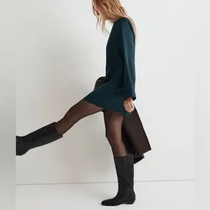 NWOT MADEWELL Long Bell Sleeve Satin Shift Dress in‎ Smoky Spruce, Medium thumbnail 2