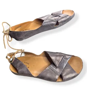 Kork-Ease Rebecca Sandal Metallic Leather‎ Pewter Boho Festival Womens 10/42 thumbnail 2