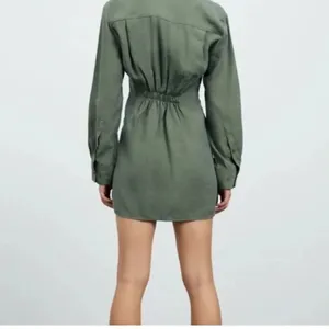 Zara Long Sleeve Tunic Wrap Style Mini Dress Collard V Neck Button M Sage Green thumbnail 6
