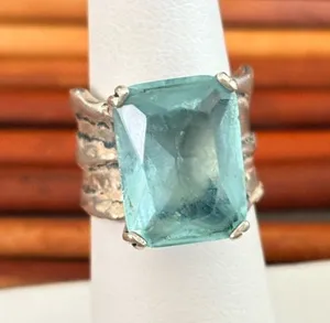Silpada Sterling Silver Ring with Aqua Blue Square Glass Stone 5.5 thumbnail 1