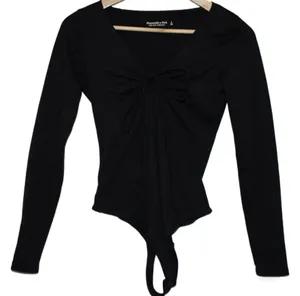 Women's Abercrombie & Fitch Soft AF Black Nylon Long Sleeve V-Neck Bodysuit Sz S thumbnail 1