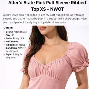 Altar’d State Dusty Pink Ribbed Puff Sleeve Top XS NWOT Coquette thumbnail 5