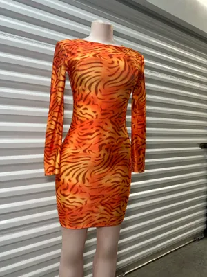 Orange Tiger Print Mini Dress 🐯 | DIY Sexy Tiger Halloween Costume thumbnail 2