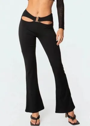Edikted Soph Buckle Flare Pants Black Size Medium thumbnail 1
