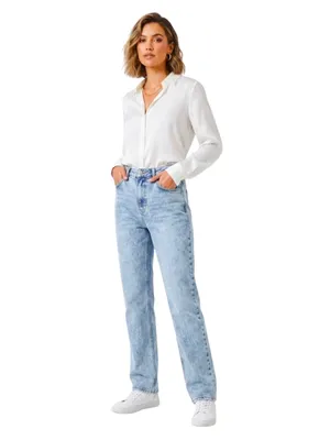 Avec Les Filles Light Wash High Waist Straight Leg Button Fly Jeans Size 27 thumbnail 2