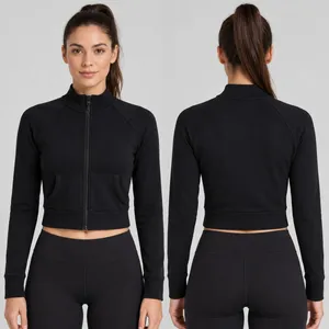 SKIMS Outdoor Fleece Mock Neck Full Zip Crop Pullover Small Black Neck Raglan thumbnail 2