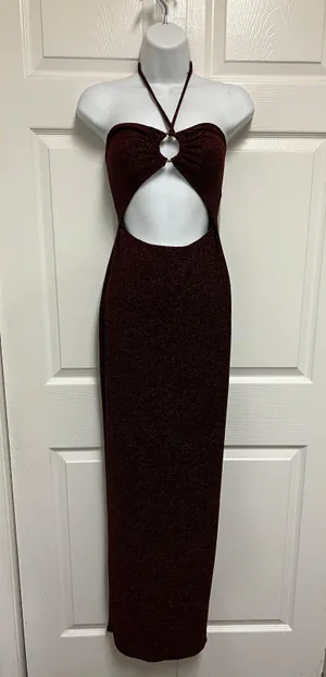 Celebrity Glitter O-Ring Halter Maxi Dress thumbnail 4