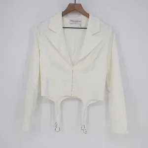 Naked Wardrobe The Statement White Cropped Garter Blazer Womens Small thumbnail 2