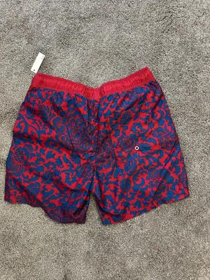Men’s paisley red and blue swim trunks thumbnail 2