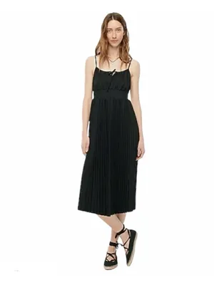 J.Crew Smocked Waist Pleated Midi Dress Black NWT Size 8 thumbnail 2