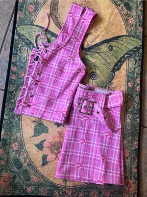 Dolls Kill bratz set Pink Plaid Lace-Up Crop Top & Belted Mini Skirt Set thumbnail 9