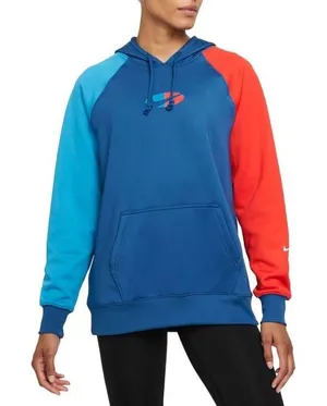 Nike Therma-FIT Colorblock Hoodie Pullover Sweatshirt Training Blue‎ Women Small thumbnail 1