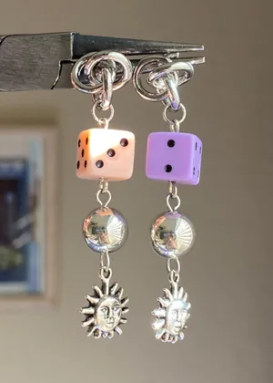 dice & sun grunge funky y2k vintage whimsy goth style dangle earrings 🎲☀️ thumbnail 1