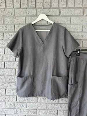 Mandala Scrub Set Charcoal Grey V Neck Top High Waisted Joggers Size Medium thumbnail 5