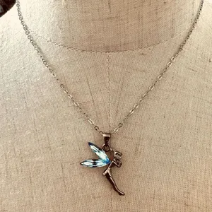 Silver tone and blue tinker bell pendant necklace thumbnail 8