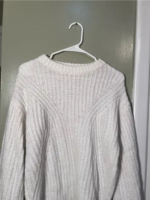 A New Day Womens Size Small Crewneck Sweater White Ribbed Shaker Stitch Long Slv thumbnail 2