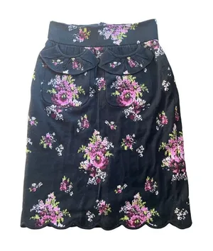 Anthropologie MOTH Agora & Odeon Scalloped Sweater Skirt Black Floral Sz 4‎ thumbnail 1