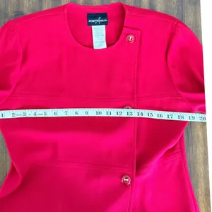 Vintage Red 2 Piece Pant Suit‎ Asymmetrical Button Blazer Pleated Trousers 1980s thumbnail 12