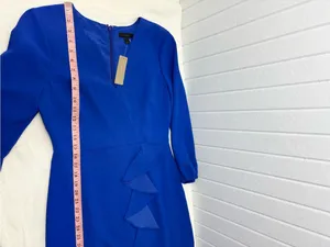 J. Crew Cobalt Royal Blue‎ Long-Sleeve ruffle-front dress Size 6 NEW thumbnail 10