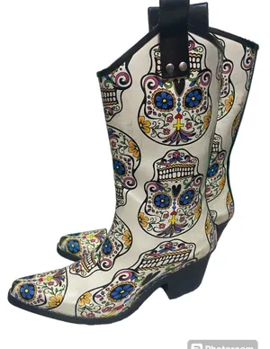 Blazin Roxx Sugar Skull Cowgirl Boots women size 8 Día de Los Muertos Talavera thumbnail 4