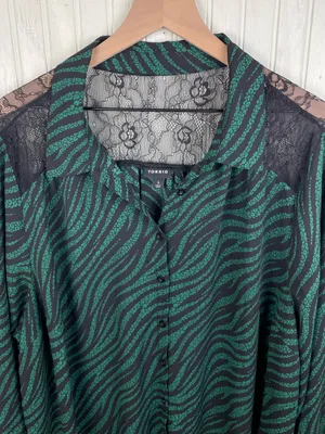 Torrid Georgette Lace Trim Drop Leopard Green Print Long Sleeve Blouse Size 3X thumbnail 5