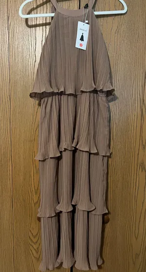 Amazon Ruffle Layered Long Maxi Dress Halter Top Brown wedding guest thumbnail 2