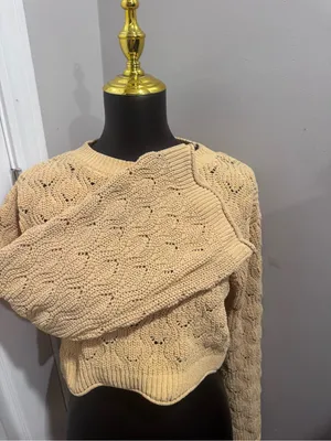 Mi Ami for Francesca’s Cream Pointelle Knit Cropped Sweater Large Cottagecore thumbnail 4