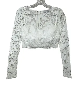 Naked Wardrobe The Statement White Lace Sequin Crop Top Bustier women's S bridal thumbnail 1