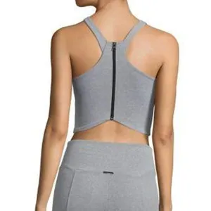 Koral Womens Defense Crop‎ Top Cloud Gray Sports Bra Zipper A6148KS44 Medium NWT thumbnail 4