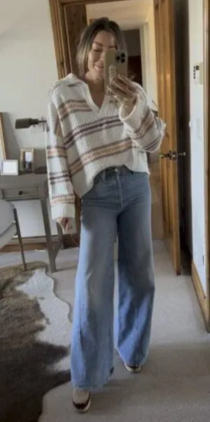 FREE PEOPLE Kennedy Stripe Pullover in Cream Size Small thumbnail 4