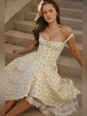 House of CB Rosalee White Vintage Floral Print Cotton Bustier Sundress XS thumbnail 4