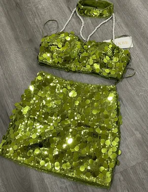 Green sequin 2PC set Size L thumbnail 5