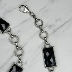 Womens Black Faceted Rhinestone Silver Tone Chain Belt Large (L/XL) ✨ thumbnail 3