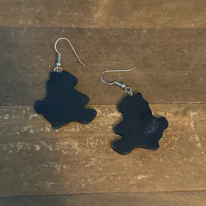 Wooden Halloween witch on a broom dangle earrings thumbnail 3
