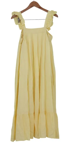 MABL Yellow Ruffle Strap Button Front Tiered Midi Dress Size M Size M thumbnail 1