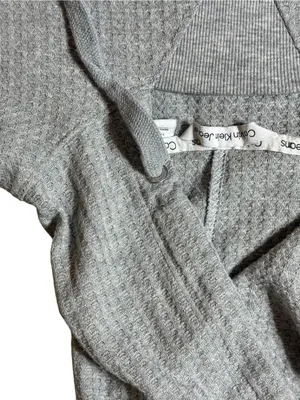Calvin Klein Performance Womens Grey Waffle Knit Cropped Hoodie size Large thumbnail 2