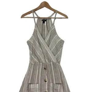Indigo Rein Linen Dress Womens S Beige Striped Button‎ Skirt Coastal Boho Casual thumbnail 2