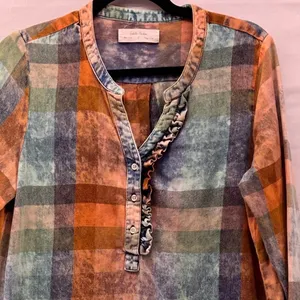 Isabella Sinclair Tunic Top Small‎ Plaid Grunge Popover Orange thumbnail 3