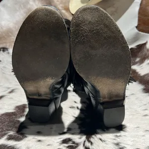 Vintage Black Real Leather Fringe Cowboy Boots Festival Rave Burning‎ Man A21 thumbnail 10