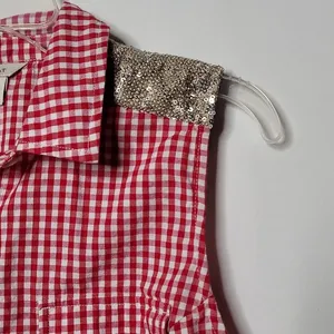 Ariat western gingham checkered plaid red white button down sequins top sz S thumbnail 3