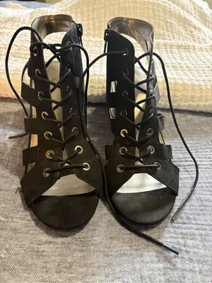 Black lace-up caged high-heel sandal thumbnail 2