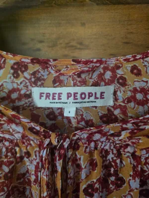 Free People Lorienne Rust and Pink Floral Border Peasant Blouse Boho Small thumbnail 4